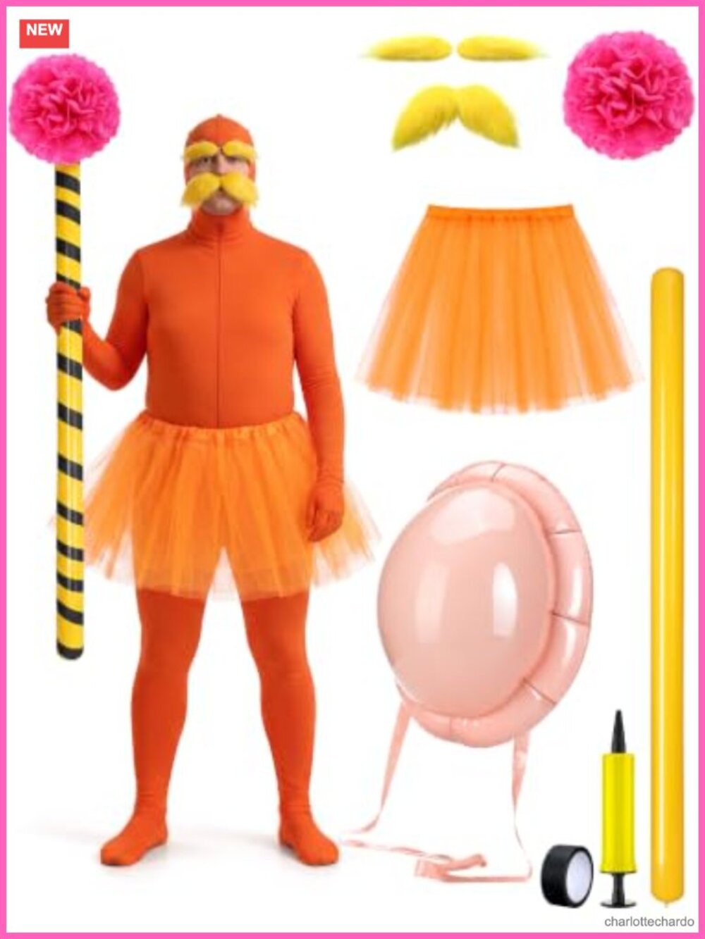 Halloween Tree Costume Set Mustache Eyebrows Tutu Inflatable Belly 7 Pc